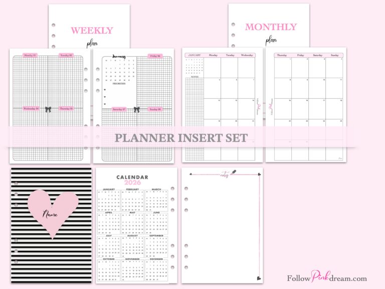 Weekly Monthly Refill Black Bow Grid - PLANNER INSERT SET