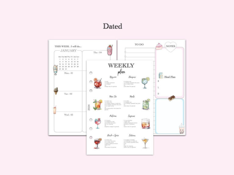 Planner Insert Cocktail Theme - PLANNER INSERT SET