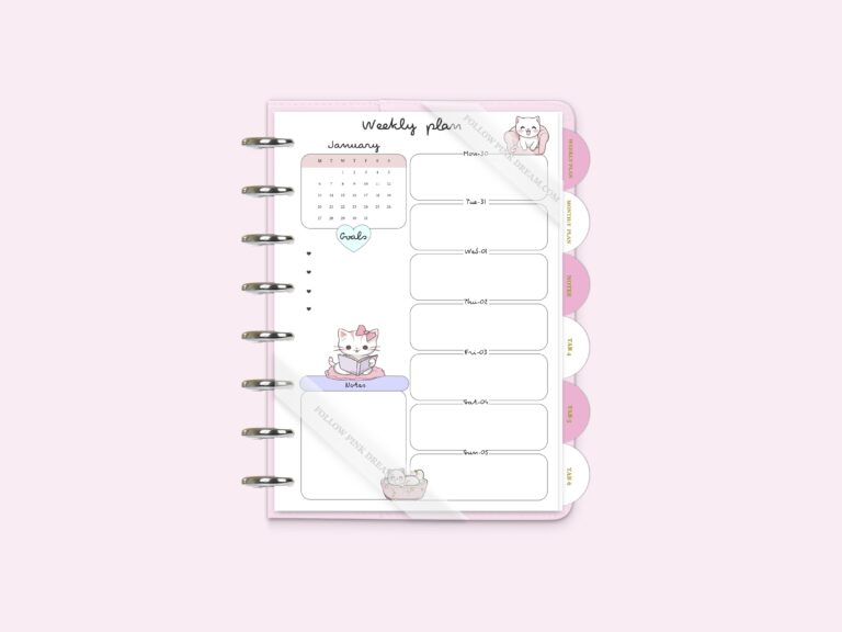 Weekly Plan in a page Cat Theme - PLANNER  INSERT