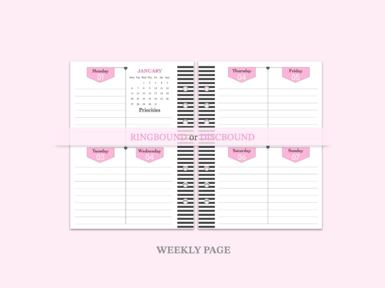 Weekly Plan Colourful Heart - PLANNER  INSERT