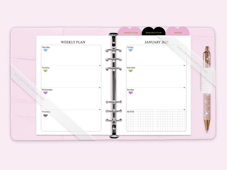 Weekly Plan Colourful Heart - PLANNER  INSERT