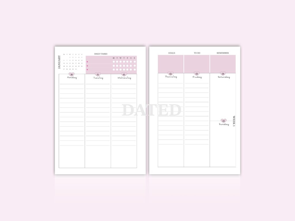 Weekly plan in tow layouts