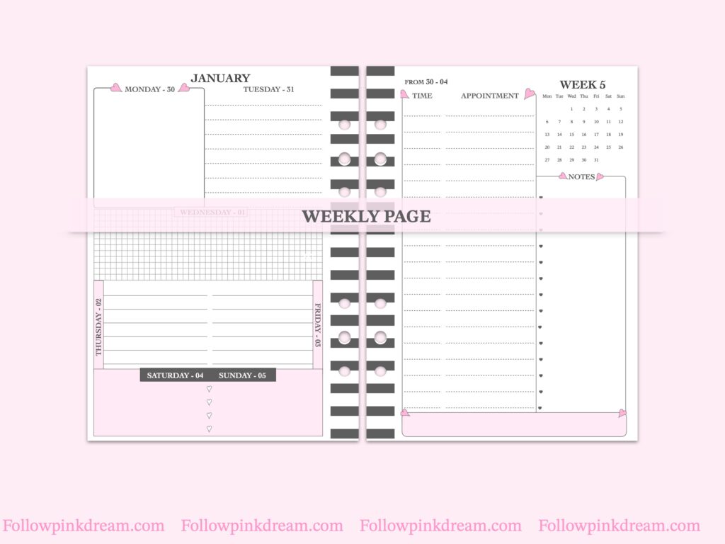 Weekly Planner Insert Hot Pink (copy)