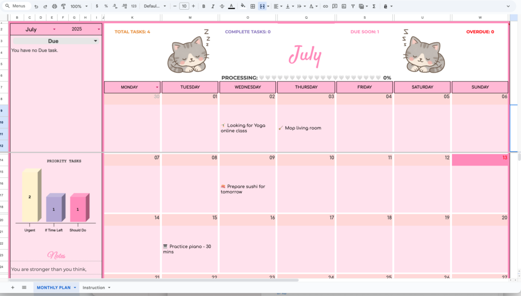 Monthly Planner Calendar – Google Sheets