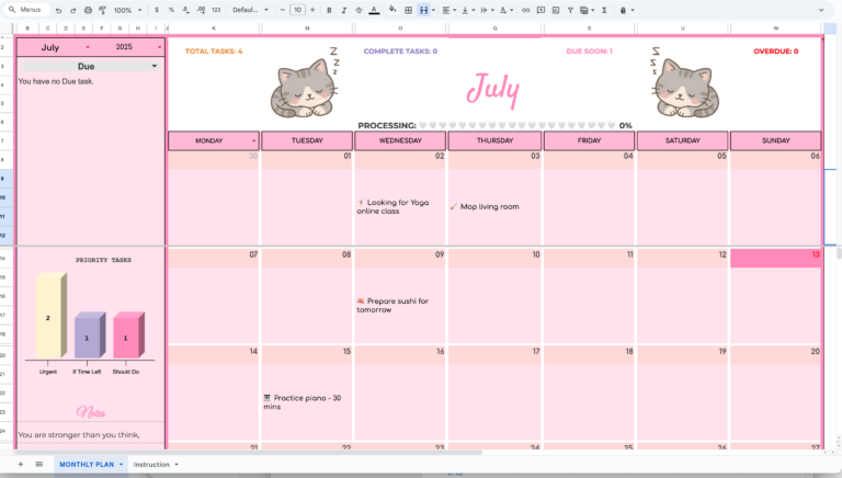 Monthly Planner Calendar – Google Sheets