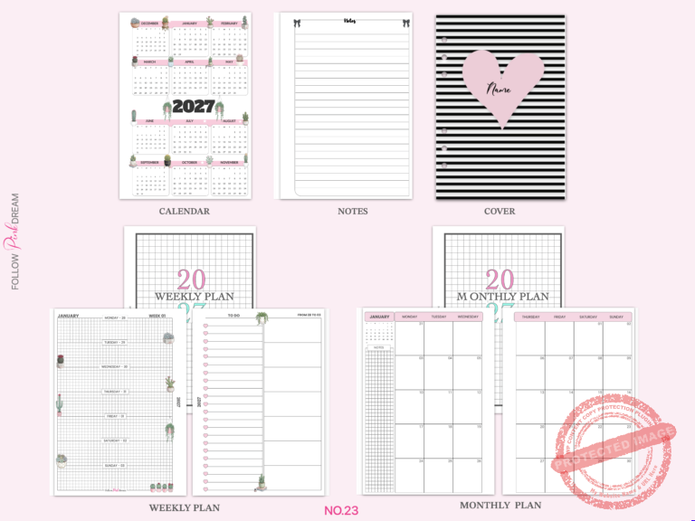 Cactus Theme Planner Inserts Set | A5 A6 Personal Size 6 Ring Refills