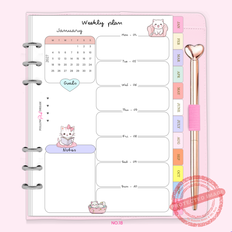 Weekly Plan in a page Cat Theme