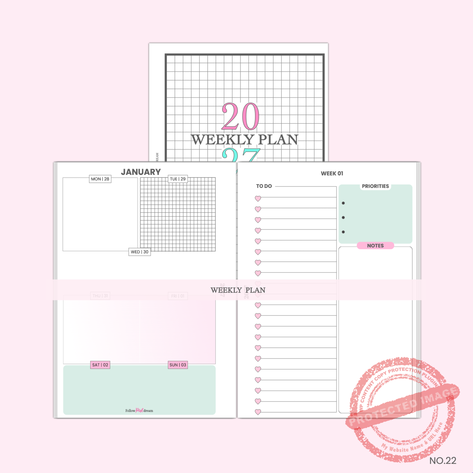 Pastel Heart Weekly Planner Inserts (2027) 2 Pastel Heart Weekly Planner Inserts (2027) - Image 2