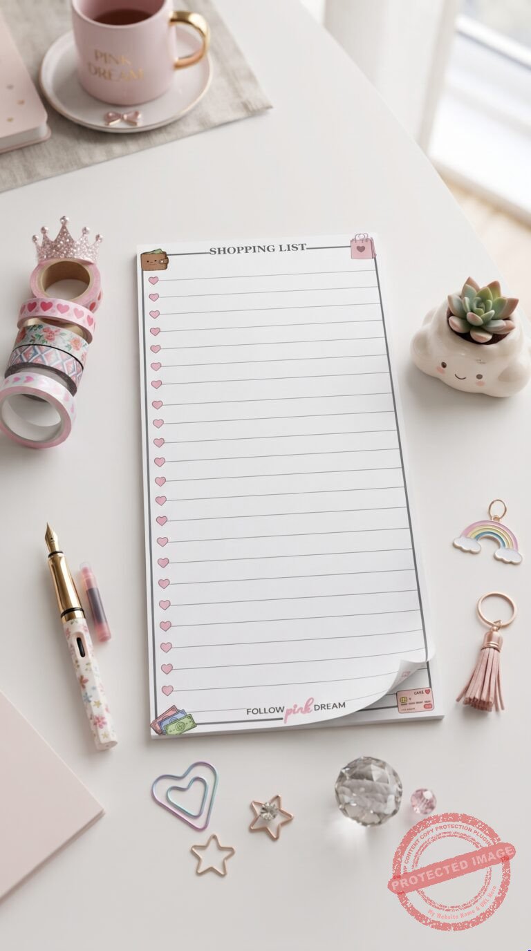 Heart-Accent Shopping Notepad