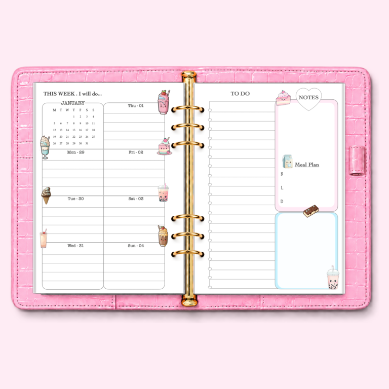 Pastel Heart Weekly Planner Inserts (2027)