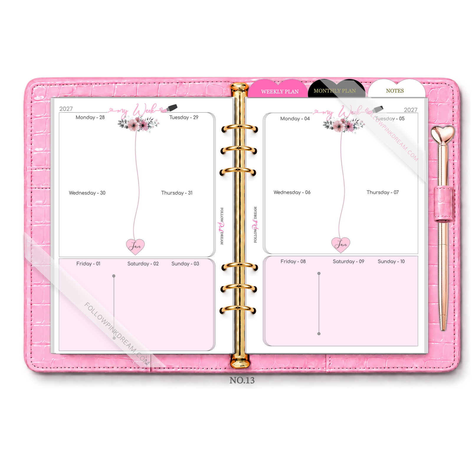 Weekly Plan Floral Theme A5 A6 insert