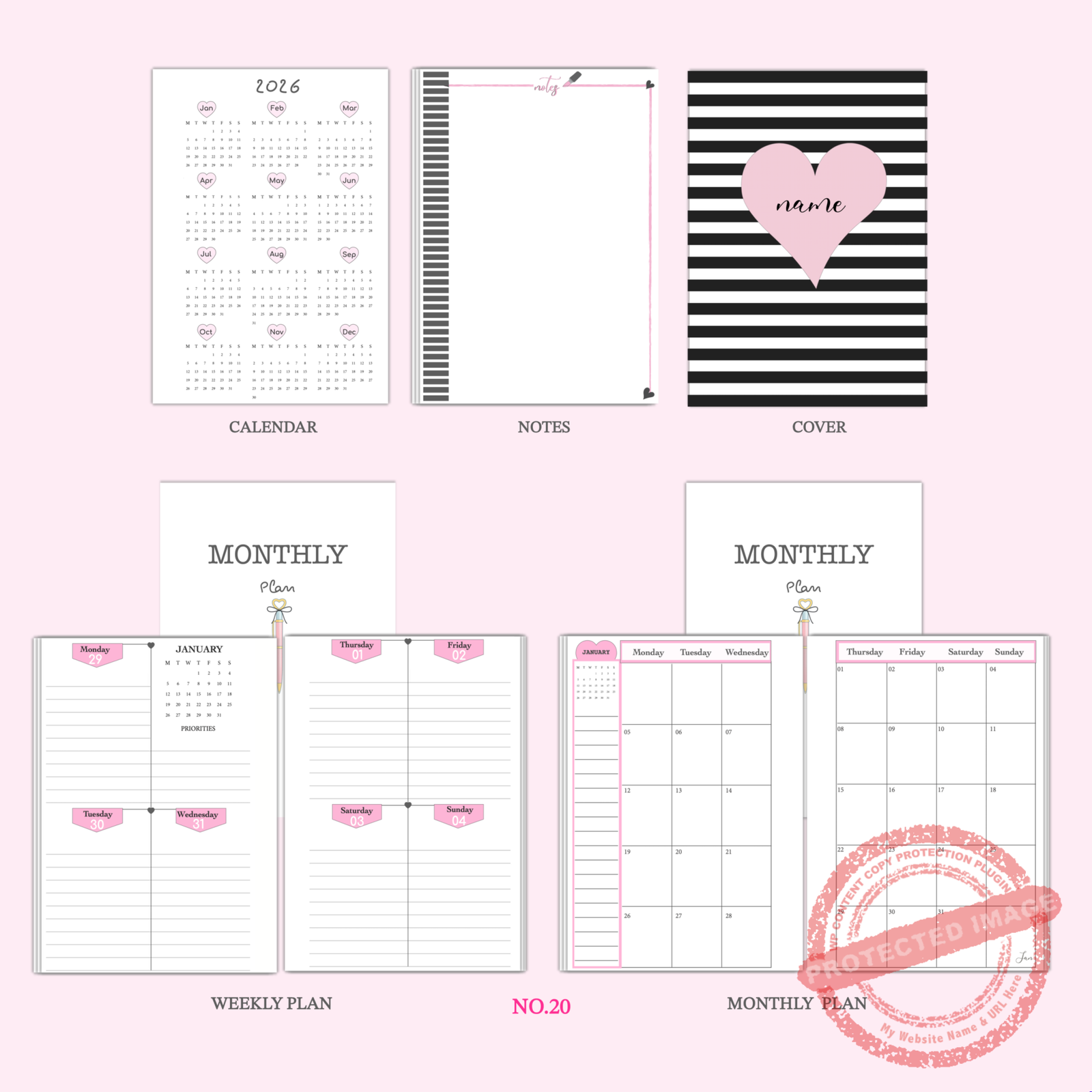 Weekly Planner Insert Hot Pink